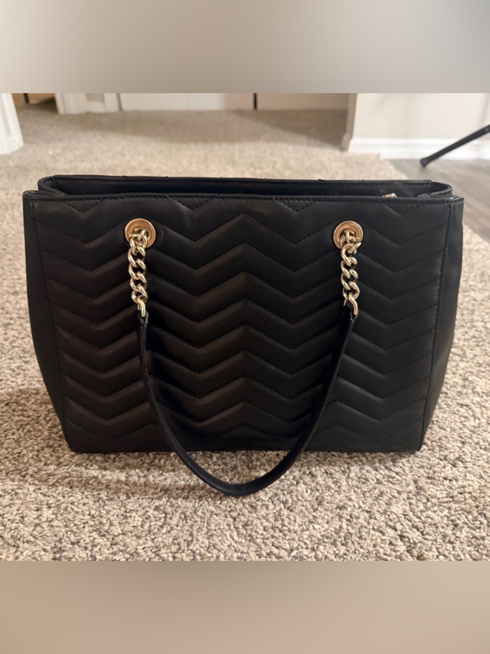 kate spade Black Quilted Chevron Tote with Gold Hardware - Picture 6 of 9